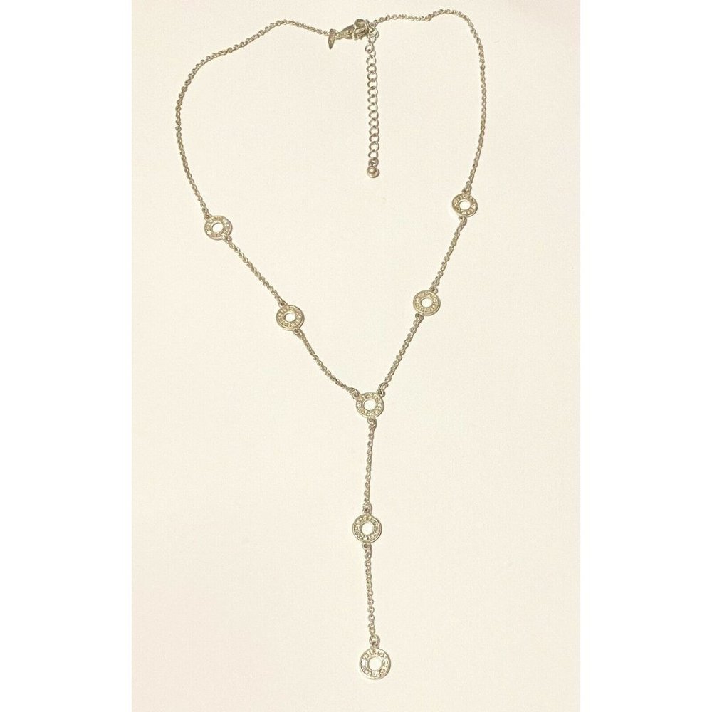 Vintage Avon Lariat Necklace Rhinestones Silver Tone With Adjustable Length